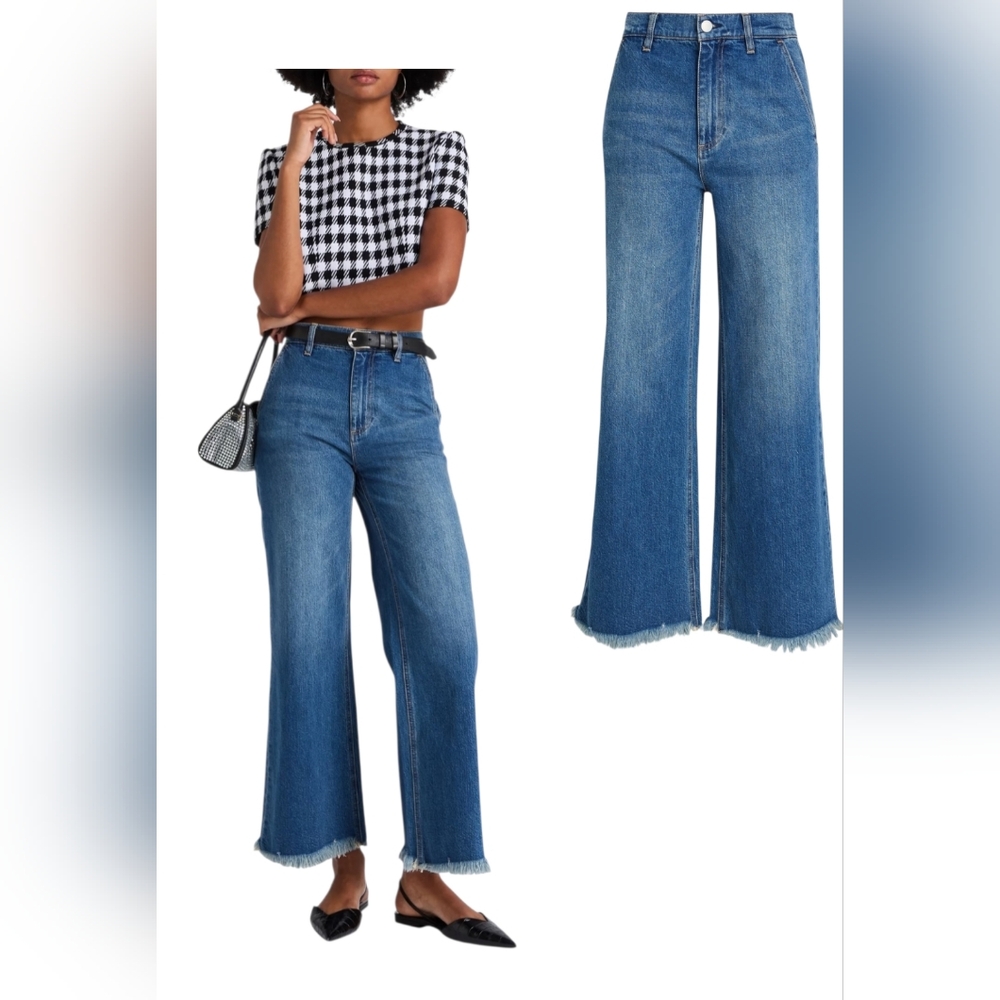NWT $350 Alice + Olivia Emory High Rise Wide Leg Jeans Blue 28 Cropped